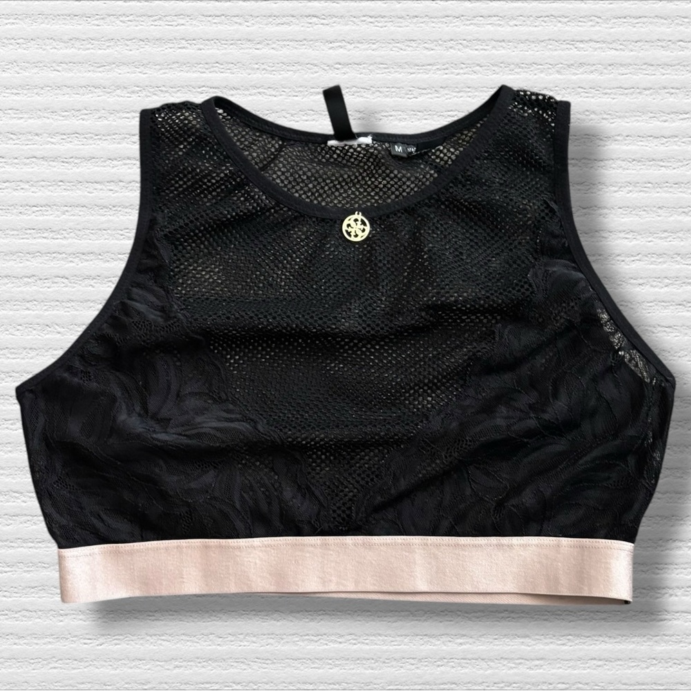 GUESS Lace & Mesh Crop Top